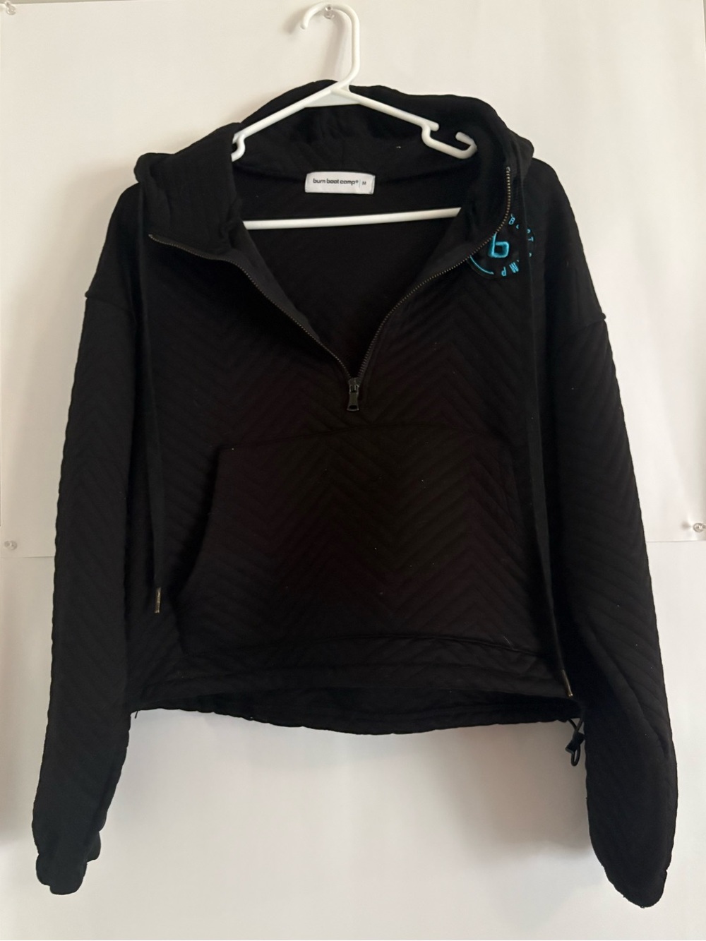 Black Quilted Burn Boot Camp Half-Zip Pullover Crop Size Medium